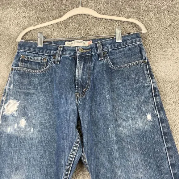Levi's 514 Slim Straight Denim Jeans Men's Size W31xL30 Blue 5-Pocket Distressed - Picture 2 of 11
